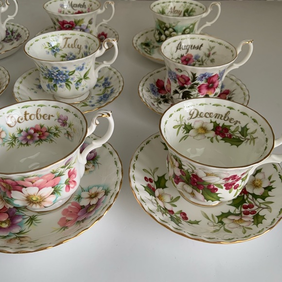 Royal Albert Flower of the Month Series Teacup & Saucer Set Lot of 9 Bone China - Picture 9 of 14